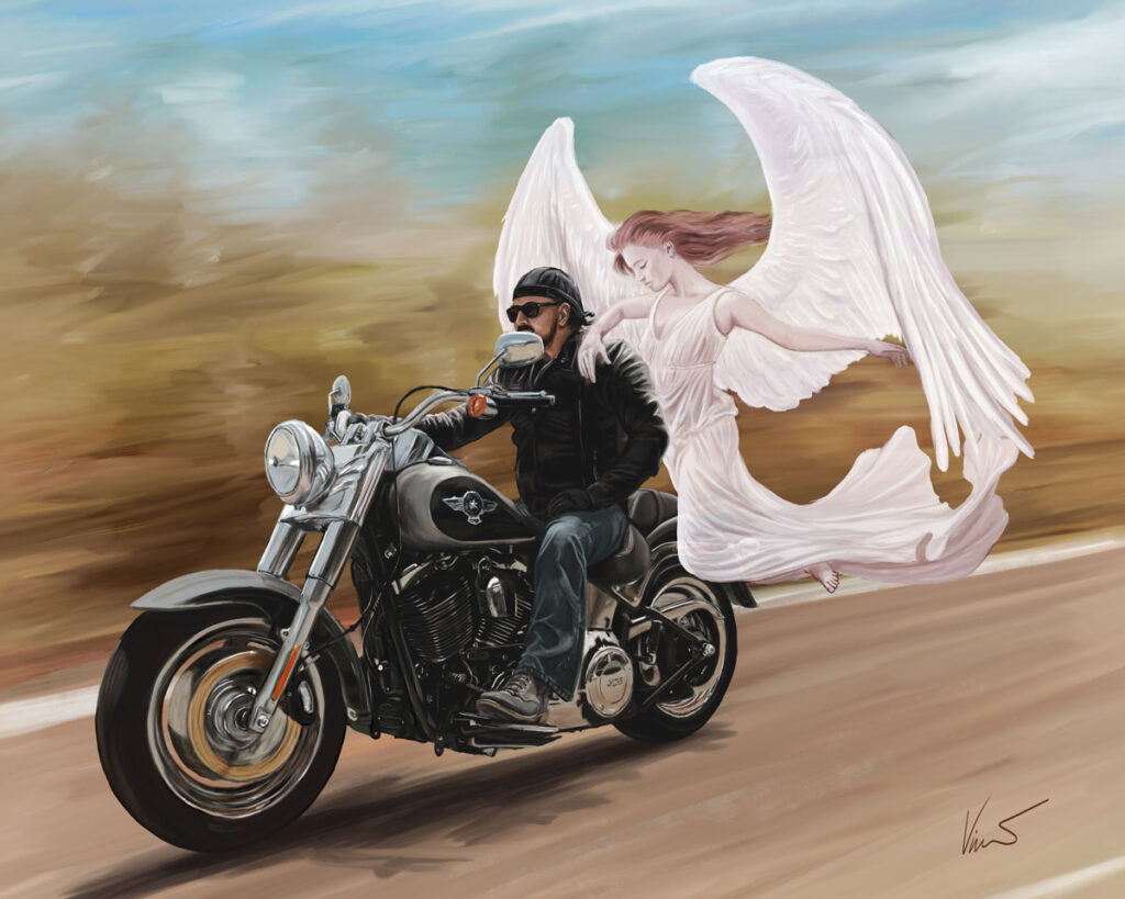 Motorkář s andělem